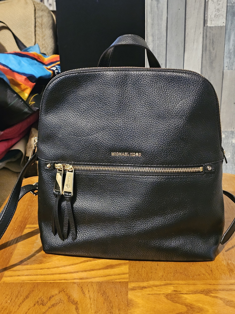 Michael Kors Black Leather Backpack - Gold Hardware
